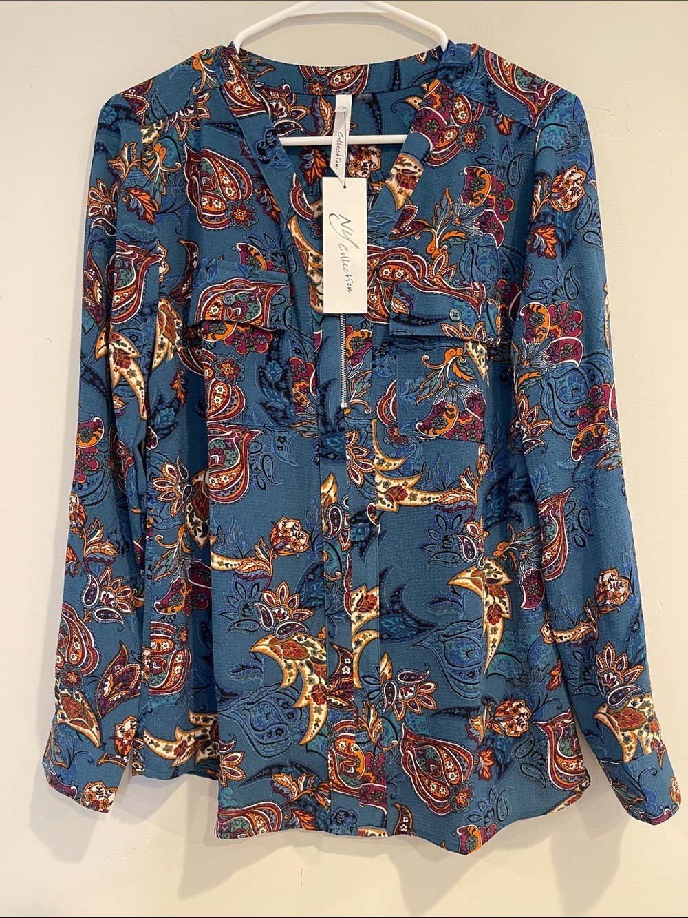NWT NY Collection Blue Paisley Blouse Size Small